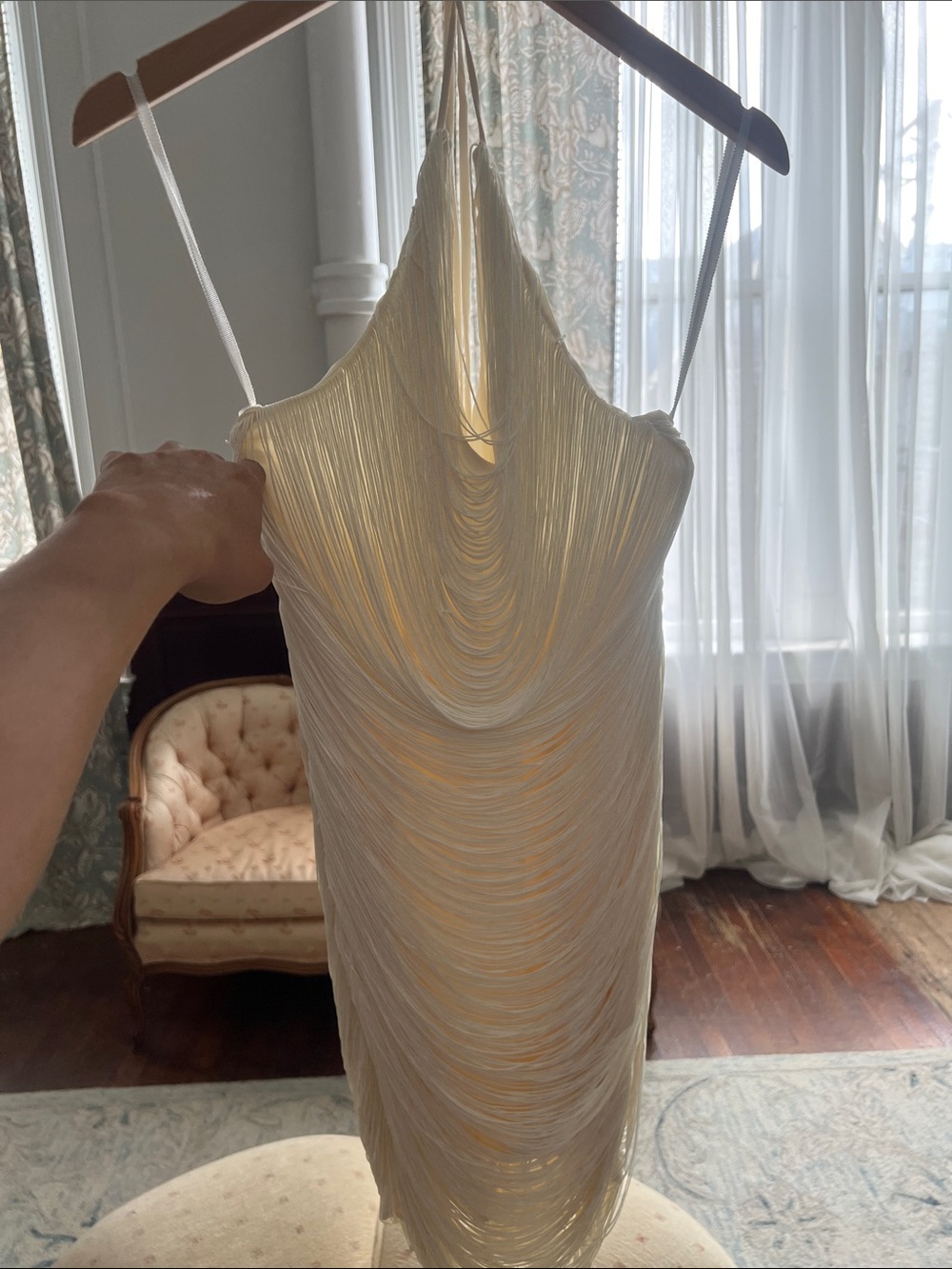 Michael Costello Cream Ruched Spaghetti-Strap Mini Dress - Picture 3 of 5